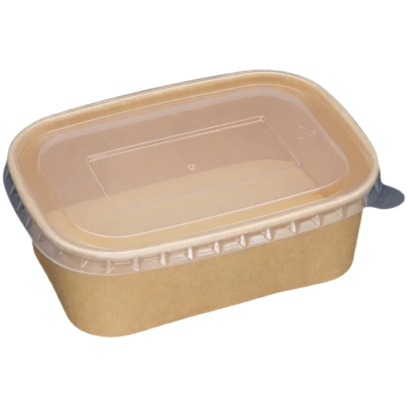 Ha5f6a09fe01a434d8e31c7844382a9d8y.webp Custom Print Recyclable Rectangle 500Ml Brown Kraft Food Takeaway Disposable Paper Bowls Wiht Lid – Image 1