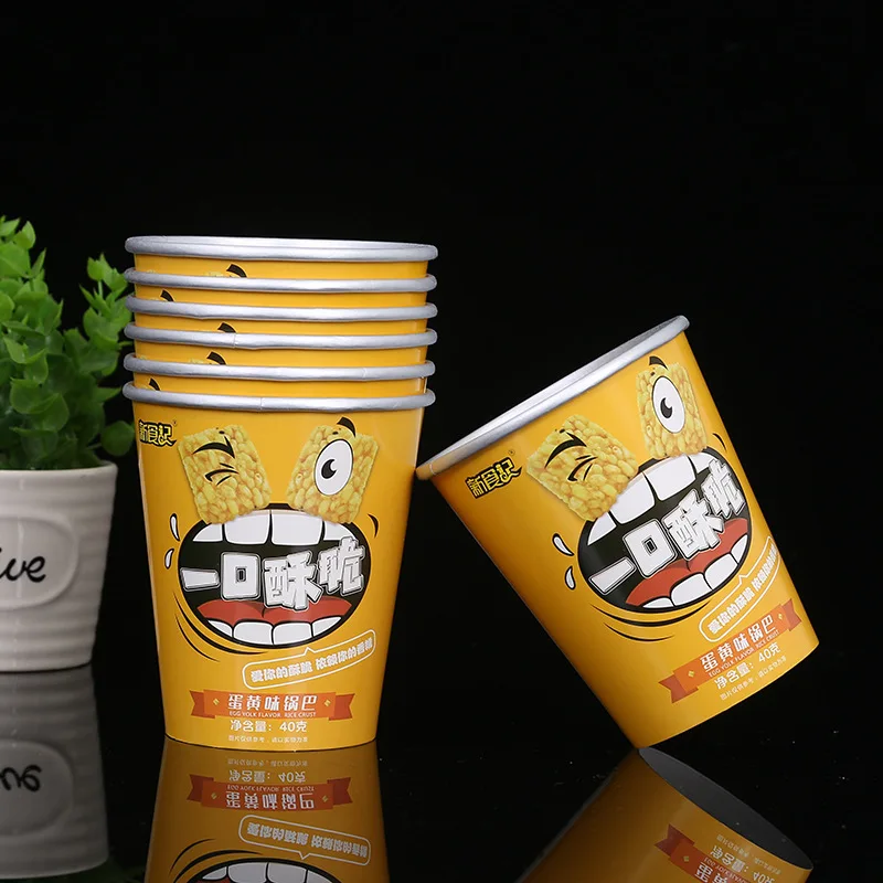 Ha73361ece303493e923158f4dceb274fw.webp YBLPAK Custom 420ml Disposable Snack Cups Aluminum Coated Food Grade 14oz Paper Ramen Cups for French Fries Chips Cookies Cereal - Image 1