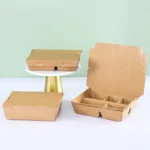 YBLPAK Disposable Rectangle 3 4 Compartment Kraft Paper Salad Box Takeaway Food Container to Go Fitness Meal Oil Proof PE Coated – Image 2