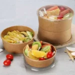 Disposable Round Paper Soup Bowl Paper Cups Food Container Biodegradable Take Away Fast Food Kraft Paper Salad Bowl With Lids