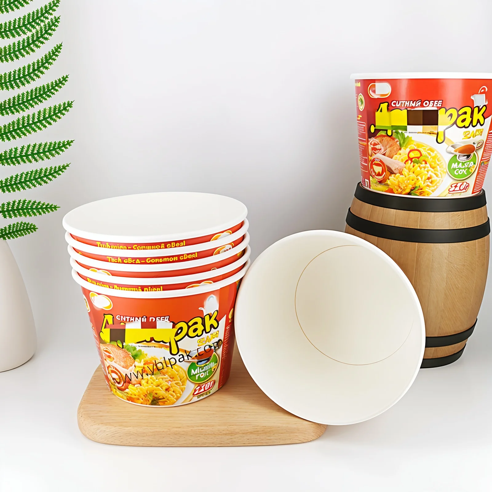Hbb5c118af369475897cce61c811c4ea7c.webp YBLPAK Factory Direct 1065ml Double Wall Paper Noodle Bowls Waterproof Oilproof Disposable Instant Food Cups with Lids and Forks – Image 1
