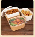 Jeafer Eco Friendly Disposable Rectangular Kraft Paper Salad Bowl Take Away Food Container Microwavable 500ml/650ml/750ml/1000ml – Image 5