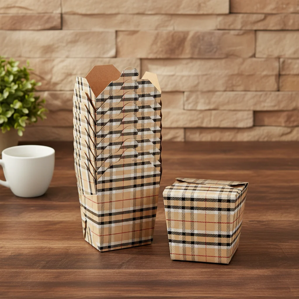 Hbd06ed554ae449d7adcf200a2cf1a91f4.webp Xiamen Customized Takeaway Noodles Box 12oz 16oz 26oz 32oz Food Packaging Disposable Sturdy Plaid Paper Take Out Boxes Rectangle – Image 1