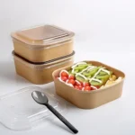 Custom Printing Takeaway Food Packing Box Disposable Square Kraft Paper Salad Bowl with Lid 750 1000 1200 1400 Ml Craft Paper - Imagen 4