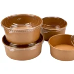 Disposable Food Container Soup Salad Bowl with Lid Customized logo Acceptable Brown Kraft Paper Bowl