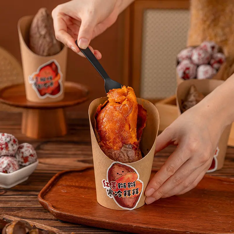 Hc45f2668d4d147789a5a970fb1b937e94.webp Xiamen Eco Friendly Kraft Paper Slanted Cups for Egg Waffles French Fries Ice Cream Chicken Nuggets Slanted Egg Puffs Paper Cups - Image 1