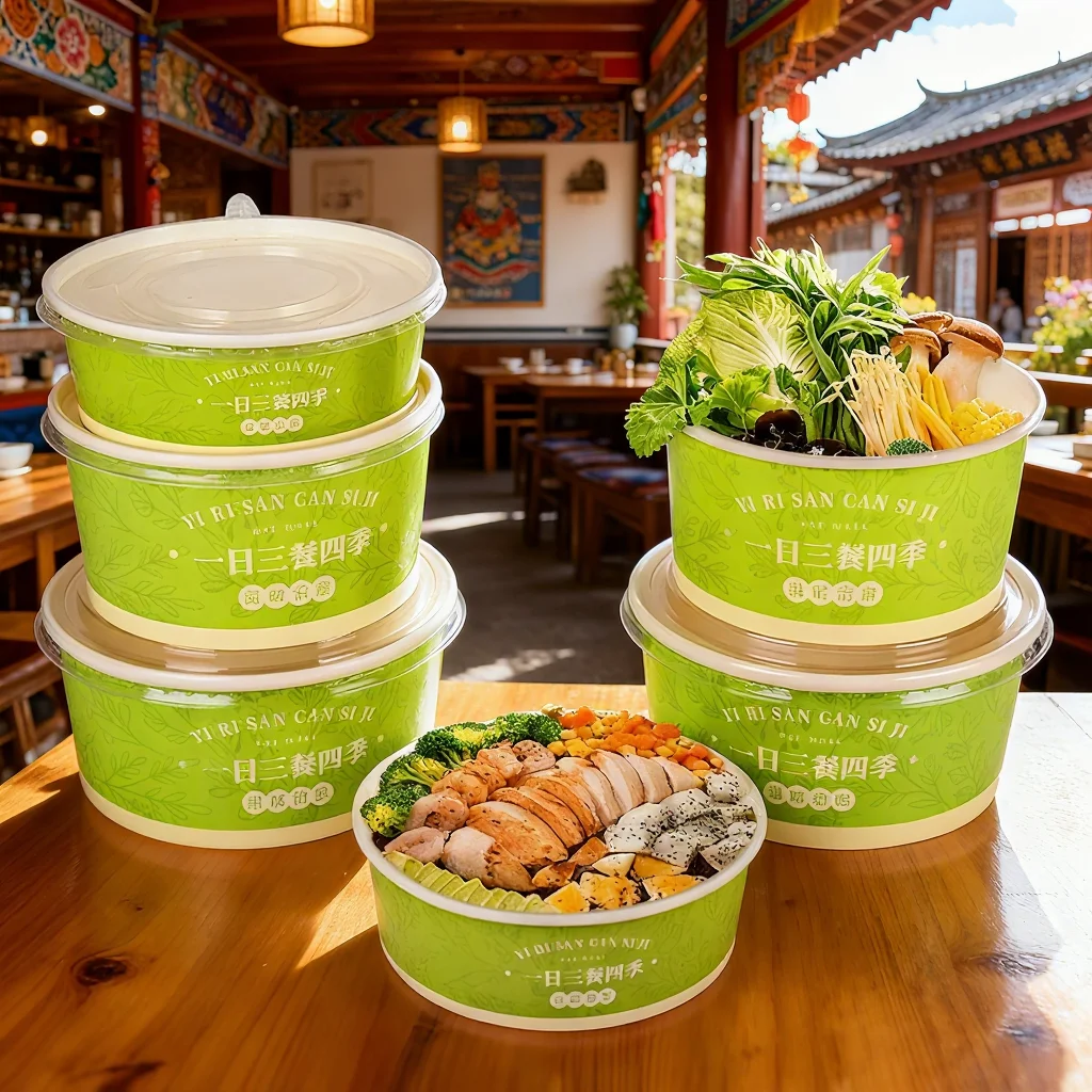 Hc9aa47dd3fe64d0daa13b9702bb7ce7dO.webp Xiamen 500ml 750ml 800ml Kraft Paper Bowl with PE Coating Waterproof Bio-Degradable Single Shape Salads Noodles Fruits Paper Lid – Image 1
