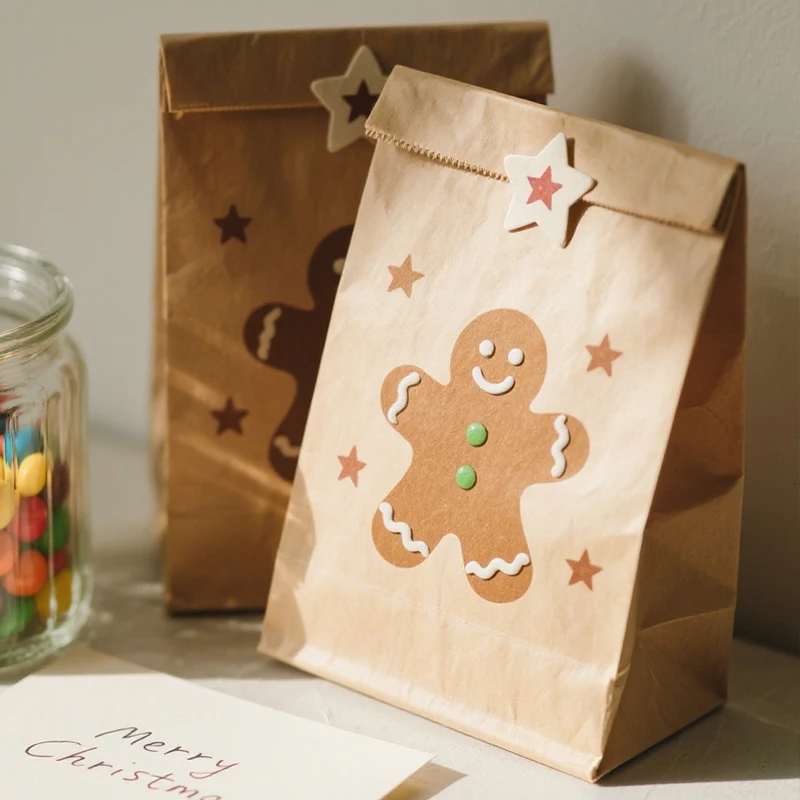 Hcb6a9f30fdfd4d85803847b40a23962bj.webp Christmas Party Favour Gift Goodie Packaging Paper Bags With Stickers Xmas Candy Cookie Treat Wrapping Paper Bags for Kids – Image 1