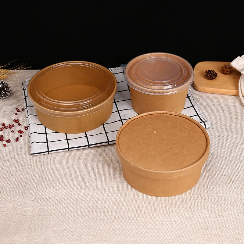 Hcde90aaf8ec04a718798293baed9919aS.webp Single Wall Disposable Biodegradable Kraft Paper Cups Salad Bowl Lids Fast Food Take Away Container Soup Bowls for Soup Tea - Image 1