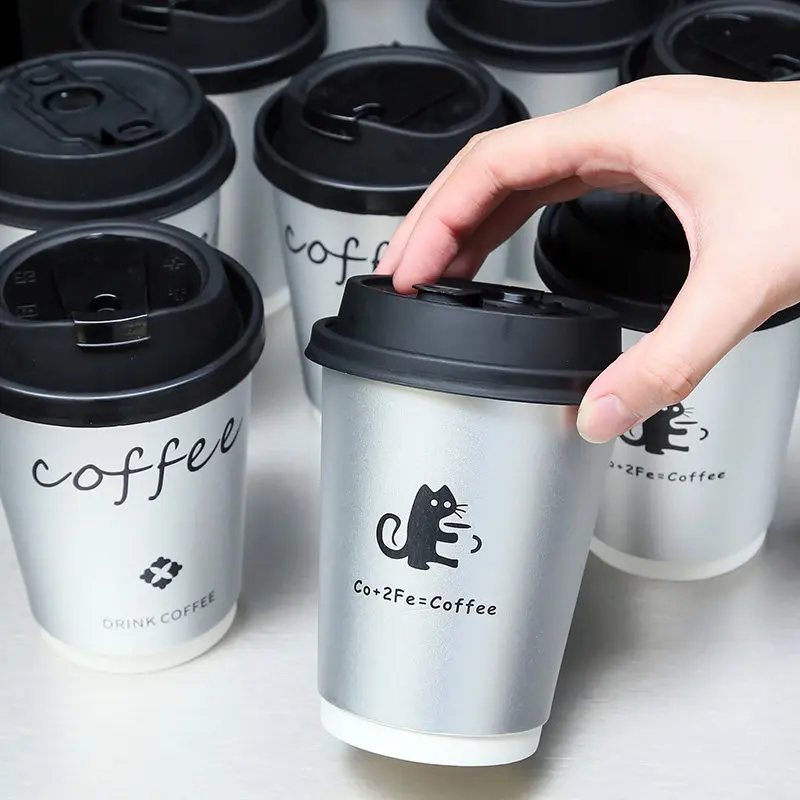 Hce4f983fcdf444c4a2fd4e61d3be2e379.webp YBLPAK Eco-Friendly 8oz 12oz 16oz 20oz Double Wall Brushed Silver Paper Cups Insulated for Hot Coffee Boba Tea Wine Beer Tequila – Image 1
