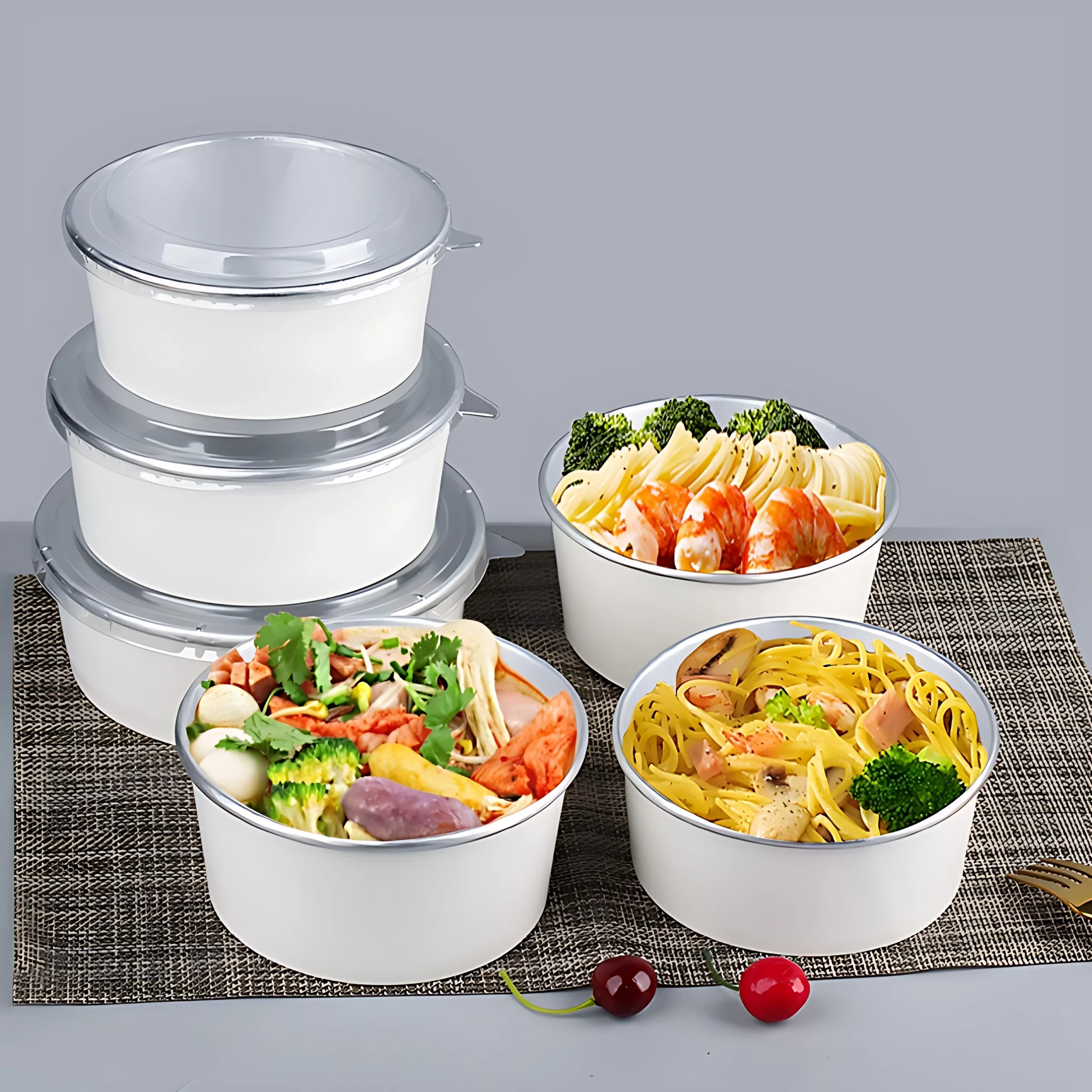Hd1d49f407e0e4e2c8ba2b8906379cf7ee.webp Xiamen Eco Friendly Paper Food Container Disposable Aluminum Foil Salad Bowl Food Grade with Lid for Sushi Sandwich Noodle Lunch - Image 1