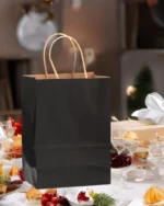 Black Kraft Paper Bags with Handles Bulk, Gift Bags, Craft Grocery Shopping Retail Party Favors Wedding Bags Sacks – Image 6