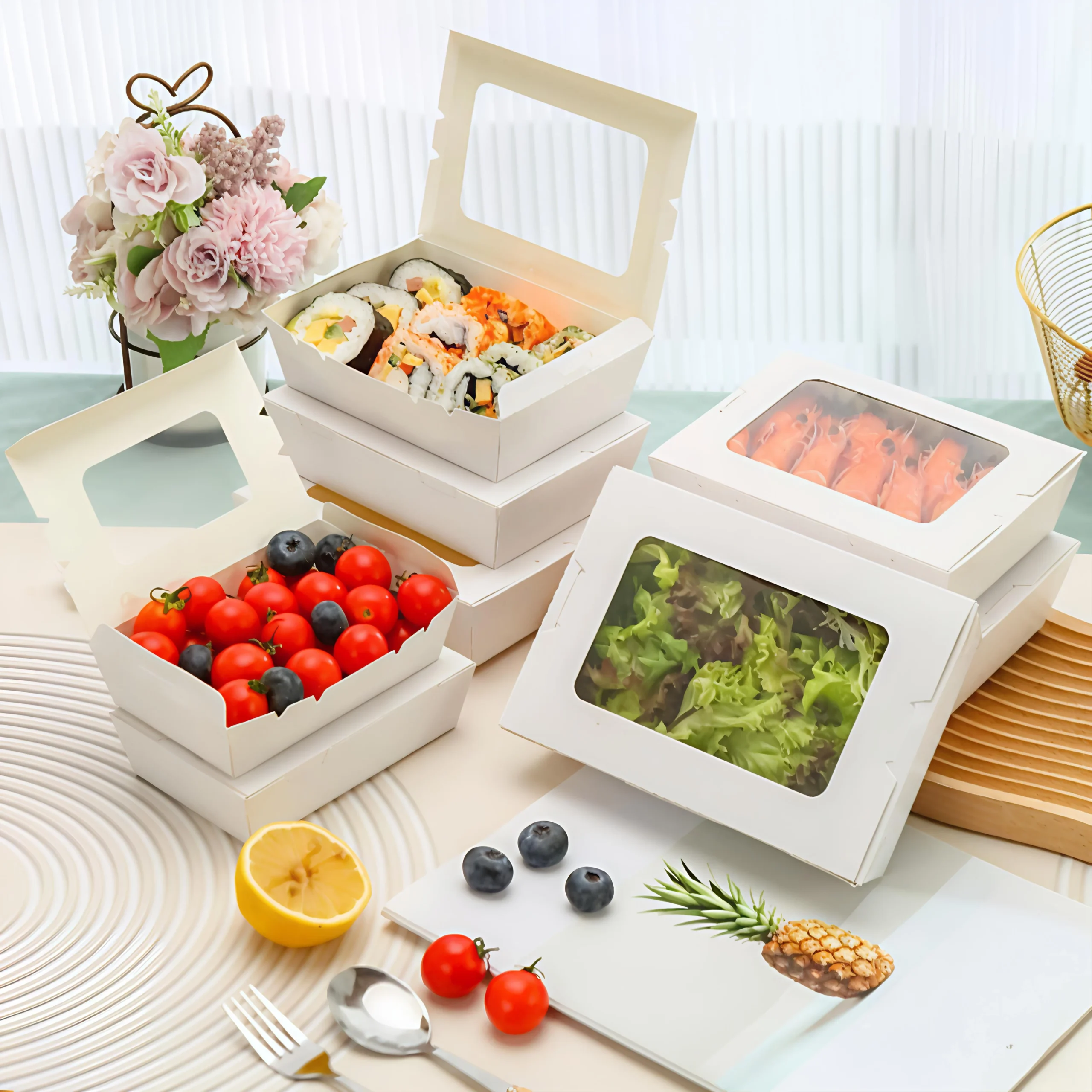 Hd6810fdde20c4067af14e608ae8c24b1L.webp YBLPAK Custom Printed White Bakery Cookie Boxes Packaging Dessert Pastry Small Treat Caja Para Pastel Boxes for Cake with Window - Imagen 1