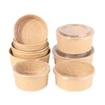 Custom Print Paper Lunch Bowl Disposable 24oz Soup Bowls Food Kraft Paper Salad Bowls With Lid
