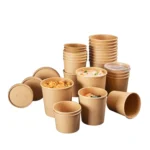 Eco Food Packaging Disposable Biodegradable Take Away 16oz Soup Cup Hot Soup Container Kraft Paper Soup Bowl with Lid – Image 2