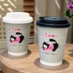 YBLPAK High Quality 12oz Double Wall Insulated Pink Happy Cat Cute Compostable Child Safe Paper Cup for Kids Birthday Party Milk – Image 2