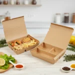 YBLPAK Disposable Rectangle 3 4 Compartment Kraft Paper Salad Box Takeaway Food Container to Go Fitness Meal Oil Proof PE Coated