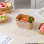 Xiamen Biodegradable Rectangle Kraft Paper Bowl with Lid Food Grade Disposable Takeaway Container Salad Bread Box Food Packaging – Image 3