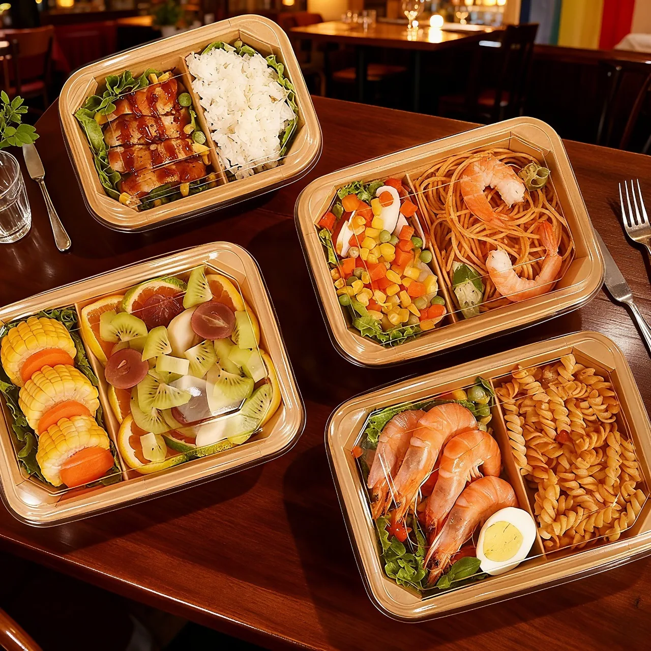 He75ebf80ea424fddbfdf83a6936204a6p.webp YBLPAK Eco-Friendly 2 Compartment Octagonal Paper Bowls with PET Lids Disposable Takeout Packaging Tray Fast Food Light Meal Box - Image 1