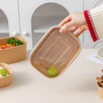 Xiamen Biodegradable Rectangle Kraft Paper Bowl with Lid Food Grade Disposable Takeaway Container Salad Bread Box Food Packaging – Image 4