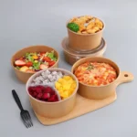 Disposable Craft or White  Paper Bowl with Lid Food Container - Image 5